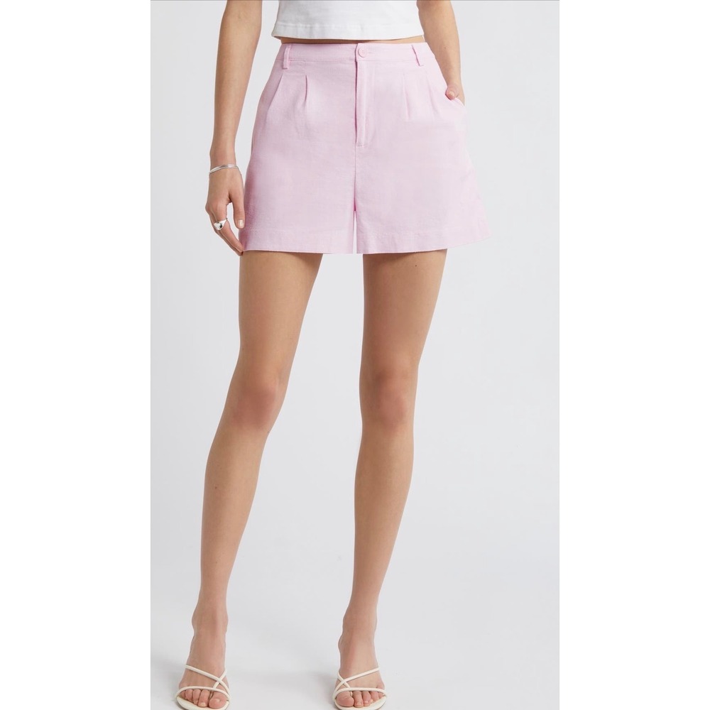 Open Edit Pink Linen Blend High Waisted Shorts Size 16 NWT‎